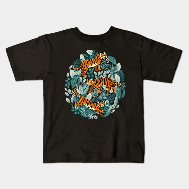 Bengal Tiger Teal Jungle Kids T-Shirt by TigaTiga